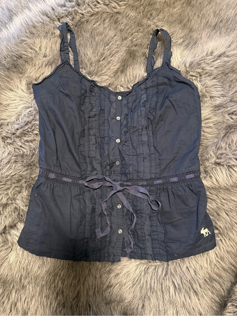 Abercrombie & Fitch Navy Ruffle-Front Tie Waist Camisole